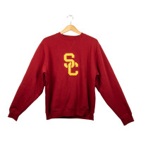 USC Trojans Team Trojan Cardinal SC Interlock Tackle Twill Crew Fleece Sweatshirt